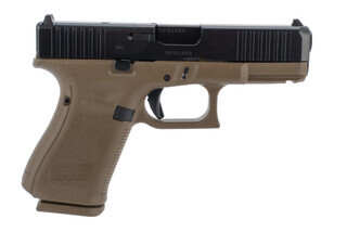 Glock 19 Gen5 MOS 9mm pistol in FDE has a front slide serrations